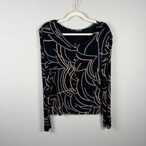 Softwear by Mark Singer Womens Medium Black Abstract Pearl Bead Print Cardigan